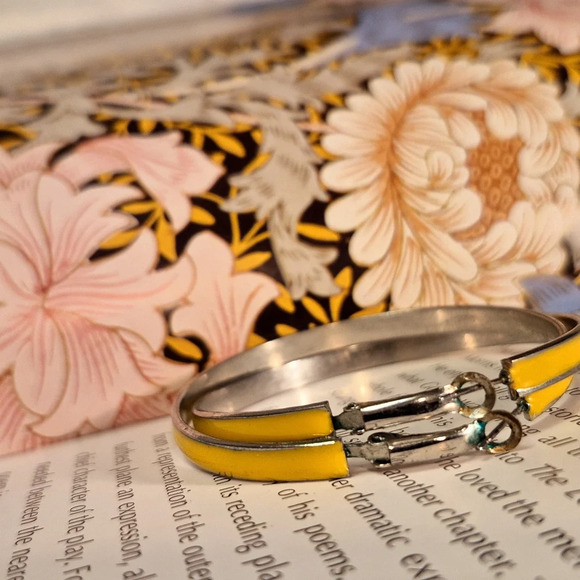 Bright Yellow Enemal Hoop Earrings - Picture 7 of 9